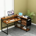 thumbnail image 5 of Loomie L Shaped Desk with Drawer, 55" W x 41" D Industrial Corner Computer Desk with 4 Tier Storage Shelves, Study Table Office, Rustic, 5 of 6