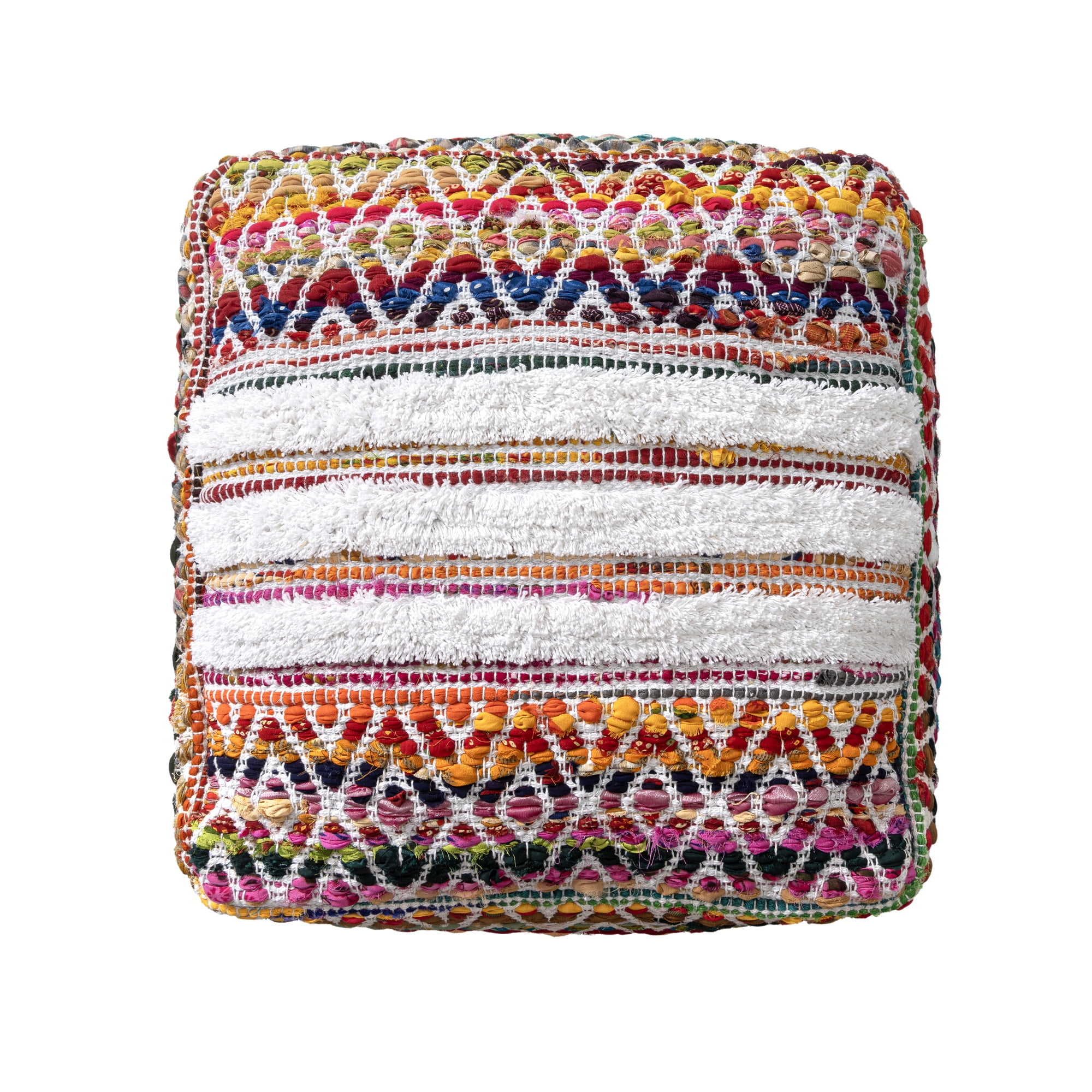 Ox Bay Roma Chindi/White Chevron Striped Medium Square Indoor Pouf Ottoman, 18" H x 18" W
