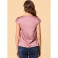 thumbnail image 3 of Unique Bargains Femmes Cap Manches Soyeux Chemisier Col Rond Plissé Affaires Casual Élégant Top Chemise, 3 of 4