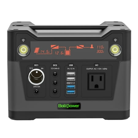 Bolt Power Portable Generator 300W Power Station, Emergency Backup Battery Pack, AC Wall Outlet, 4-USB Ports, Cigarette Lighter Port, 12V/24V DC and LED Flashlight for Camping, Disaster, Power (Best Portable Power Pack For Camping)