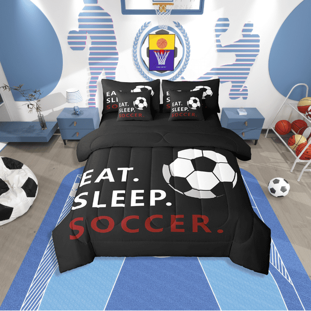Erosebridal Rugby Print Bedding Queen Size,Ball Gamer Bed In A Bag Queen Size,Football Bedroom Decor,Reversible,Lightweight,7 Pieces