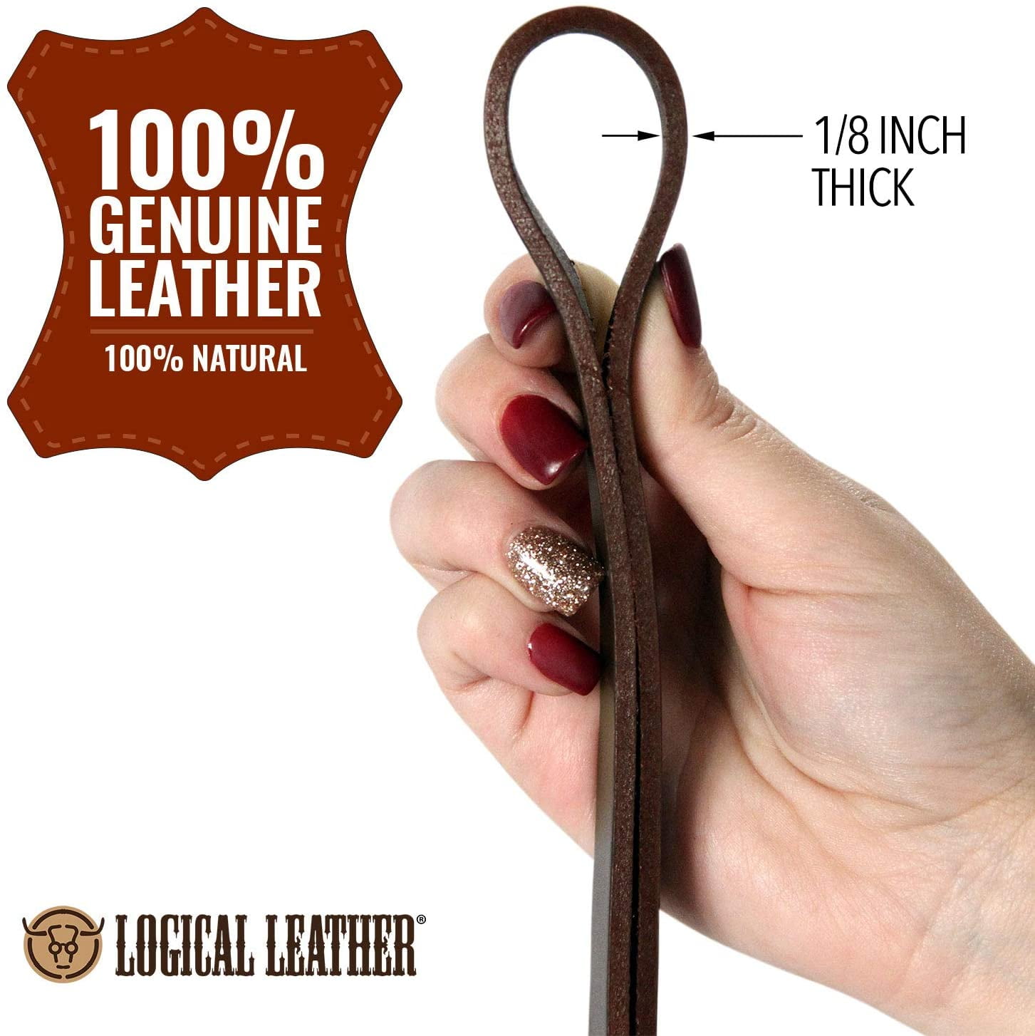 Logical Leather Dog Leash - 6 Foot Heavy Duty Full Grain Leather Lead; Best for Training - Brown