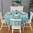 thumbnail image 2 of Blue Daisy Flower Pattern Round Tablecloth 60"x60",Wrinkle Wipeable Table Cloth for Kitchen Dining Room Picnic Patio Party, 2 of 6