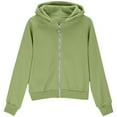 thumbnail image 4 of idosla Girls Cropped Hoodies with Thumb Hole Pocket Fleece Lined Zip Up Jacket Active Workout Hooded Sweatshirts (Green, 7-8 Years）, 4 of 6