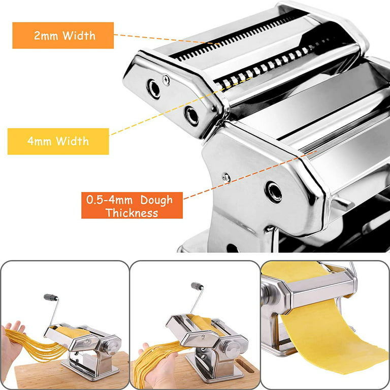 Pasta Maker,Stainless Steel Manual Pasta Maker Machine With 8 Adjustable  Thickness Settings,2 Blades Noodle Cutter, Perfect for Homemade Spaghetti