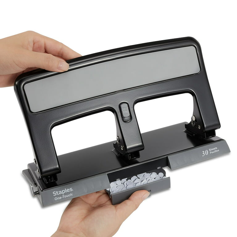 28-Sheet Comfort Handle Steel Two-Hole Punch, 1/4 Holes, Black/Gray