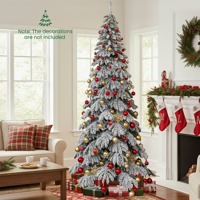 Gymax Arbre de Noël Artificiel 9 Pi avec Connecteurs de Puissance Rapides 1223 Branches Floquées Blanc