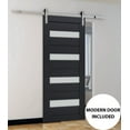 thumbnail image 6 of Sturdy Barn Door Frosted Glass | Veregio 7455 Antracite | 6.6FT Rail Hangers Heavy Hardware Set | Solid Panel Interior Doors-30" x 96"-Silver Rail, 6 of 6
