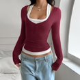 thumbnail image 6 of Lumistal Women's Long Sleeve Shirts Low Cut Slim Fit T Shirts Y2K Going Out Tops for Women Cropped Top Basic T-Shirt Tee Streetwear Daily Wear Wine M, 6 of 7