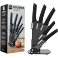 thumbnail image 1 of Kitchen Knife Set with Block, 6 PCS High Carbon Stainless Steel Sharp Kitchen Knife Set Includes Chef Knife, Bread Knife, Carving Knife, Utility and paring Knives, All in one Knife Set, 1 of 8