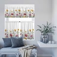 thumbnail image 2 of Kitchen Window Curtains Valance and Tier Set, Pastoral Colorful Wild Flower Rod Pocket Tier Curtains and Valance 3 Piece Set, Summer Watercolor Plant Window Treatment for Bedroom Living Room, 2 of 9