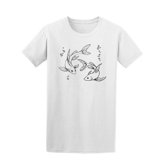 Stylized Fishes Line Art Drawing T-Shirt Men -Image by Shutterstock, Male Large