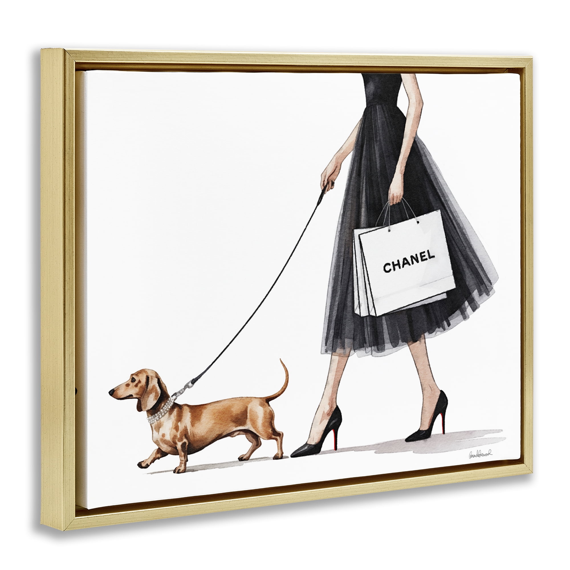 Stupell Industries Glam Dog Walking Gold Framed Floater Canvas Wall Art, design by Amanda Greenwood