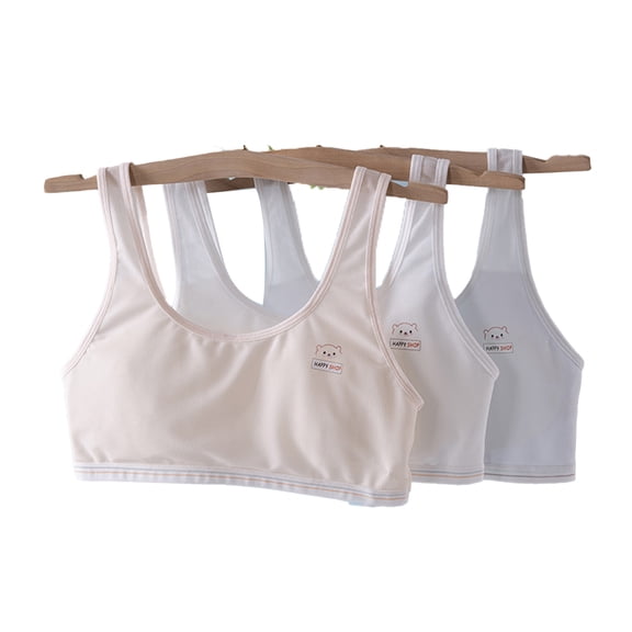 LYMAYTER Kids Girls First Training Bra 7-12Y Pads Crop Top Double-Lined Chest Soft Cotton Comfort Fit‌
