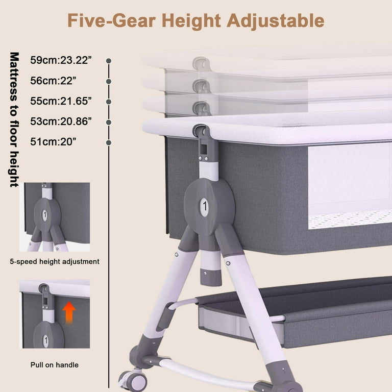 JOJOLAM 5-in-1 Baby Bassinet, Bedside Crib with Changing