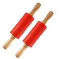 thumbnail image 2 of Ludlz 2 Pcs Small Rolling Pins Children DIY Baking Tool Food Grade Silicone Non-sticky Wooden Handle Smooth Edge Dumpling Dough Kis Rolling Pins Toy, 2 of 8