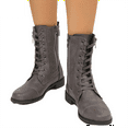 thumbnail image 3 of Willtoo Women's Lace-Up Combat Boot Side Zipper Ankle Cuff Low Heel Military Boots Round Toe Ankle Boots for Women Fashion Mid Calf Booties Gray, 3 of 6