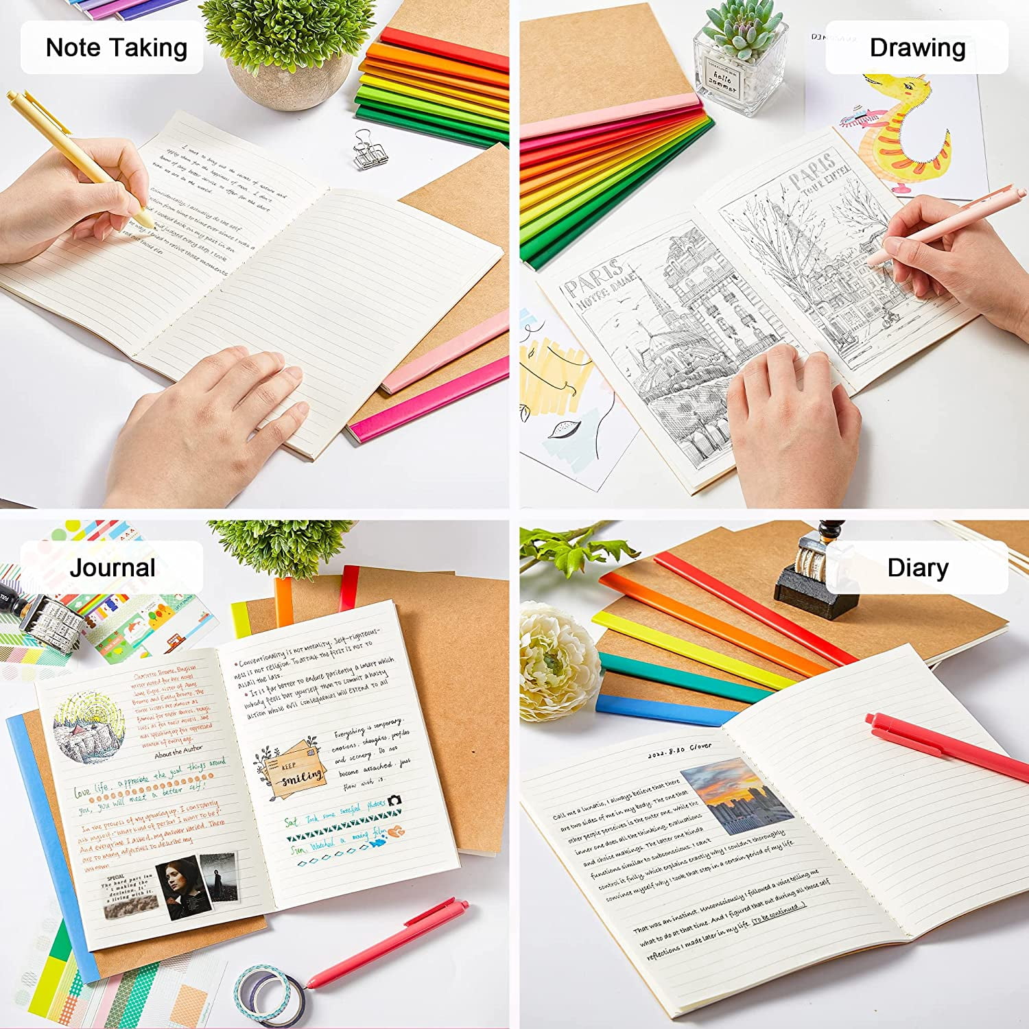 16 Pack Composition Notebooks Bulk, Kraft Cover Lined Blank College Ruled Composition Travel Journals with Rainbow Spines For Women Students Business, 60 Pages, 8.3”x 5.5”, A5, 16 Colors