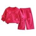 thumbnail image 3 of THDHVS Toddler Outfits for Girls,Girls Solid Floral Print Round Neck Long Sleeve Sweatshirt Pants Casual 2 Piece Set,Girls' Clothing Sets Hot Pink 0-1 Year, 3 of 6