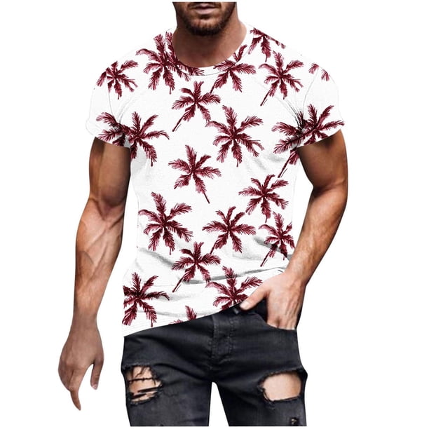 Camisetas de Manga Larga para Hombres Imprimir Fallow Cuello Redondo Camiseta, Moda Casual Manga Corta Mezcla de Algodón/Lino