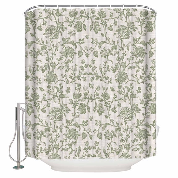 Farmhouse Sage Green Bathroom Shower Curtains with 12 Hooks Polyester Waterproof Shower Curtain for Stalls and Bathtubs Vintage Flower Leaf Botanical Decorative Bathroom Privacy Curtain 72x84 Inches