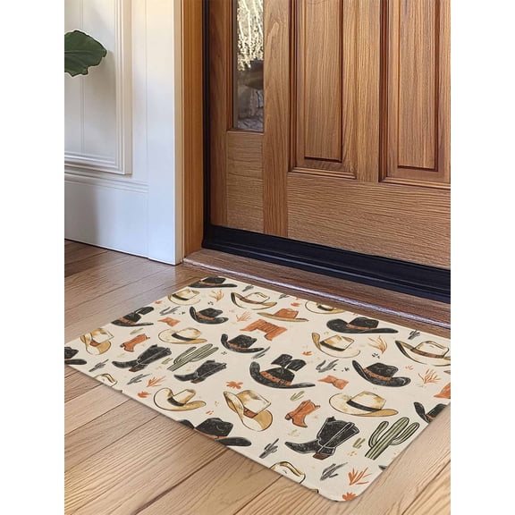 Western Cowboy Door Mat Indoor Outdoor Entrance, Non Slip Rug for Kitchen Bathroom Entryway Rug, Country Vintage Art Boots Desert Washable Doormat Floor Mat for Office Home Decor 24x36 Inch