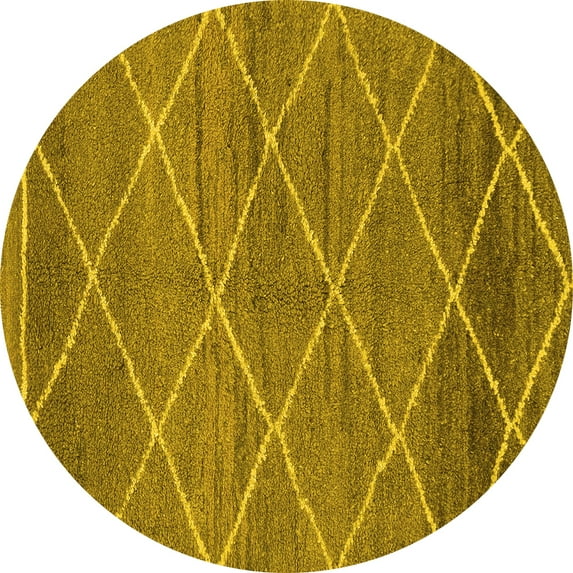 Ahgly Company Machine Washable Indoor Round Abstract Yellow Modern Area Rugs, 3' Round
