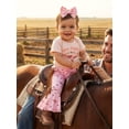 thumbnail image 6 of BemeyourBBs Western Newborn Girls Clothes Infant Baby Girl Cowgirl Outfits Short Sleeve Bull Head Print Romper Bow Front Tassle Pants Headband Set Cute Spring Summer Clothes, 6 of 9