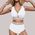 thumbnail image 4 of UTSJKR Bikini Sets for Women High Waisted Two Piece Swimsuit Padded Knot Twist Cut Out Color Block Bathing Suit Bikinis White L, 4 of 8