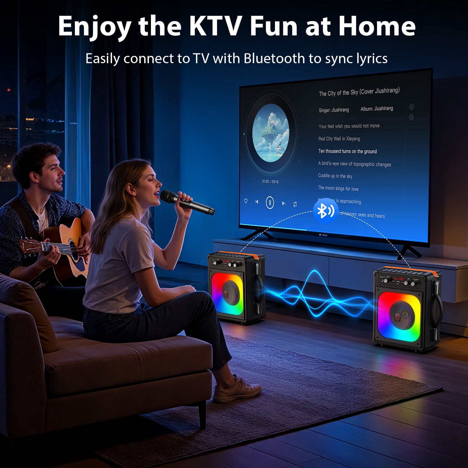 JAUYXIAN Stand Alone Karaoke Machine with 2 Mics, Bluetooth Karaoke Party Speaker, Echo Adjustment, Supports USB/TF/REC/AUX
