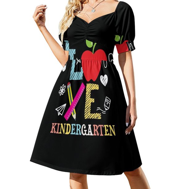 Vestido de manga corta para jardín de infantes, divertido, me encanta el jardín de infantes, elegantes y bonitos vestidos de mujer, ropa de verano, falda de verano, vestido