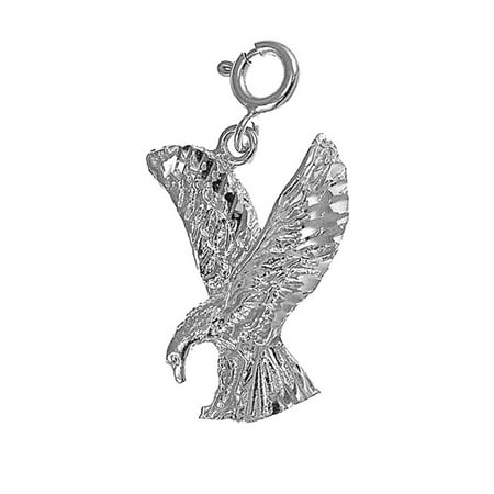 14K White Gold Eagle Pendant - 28 mm