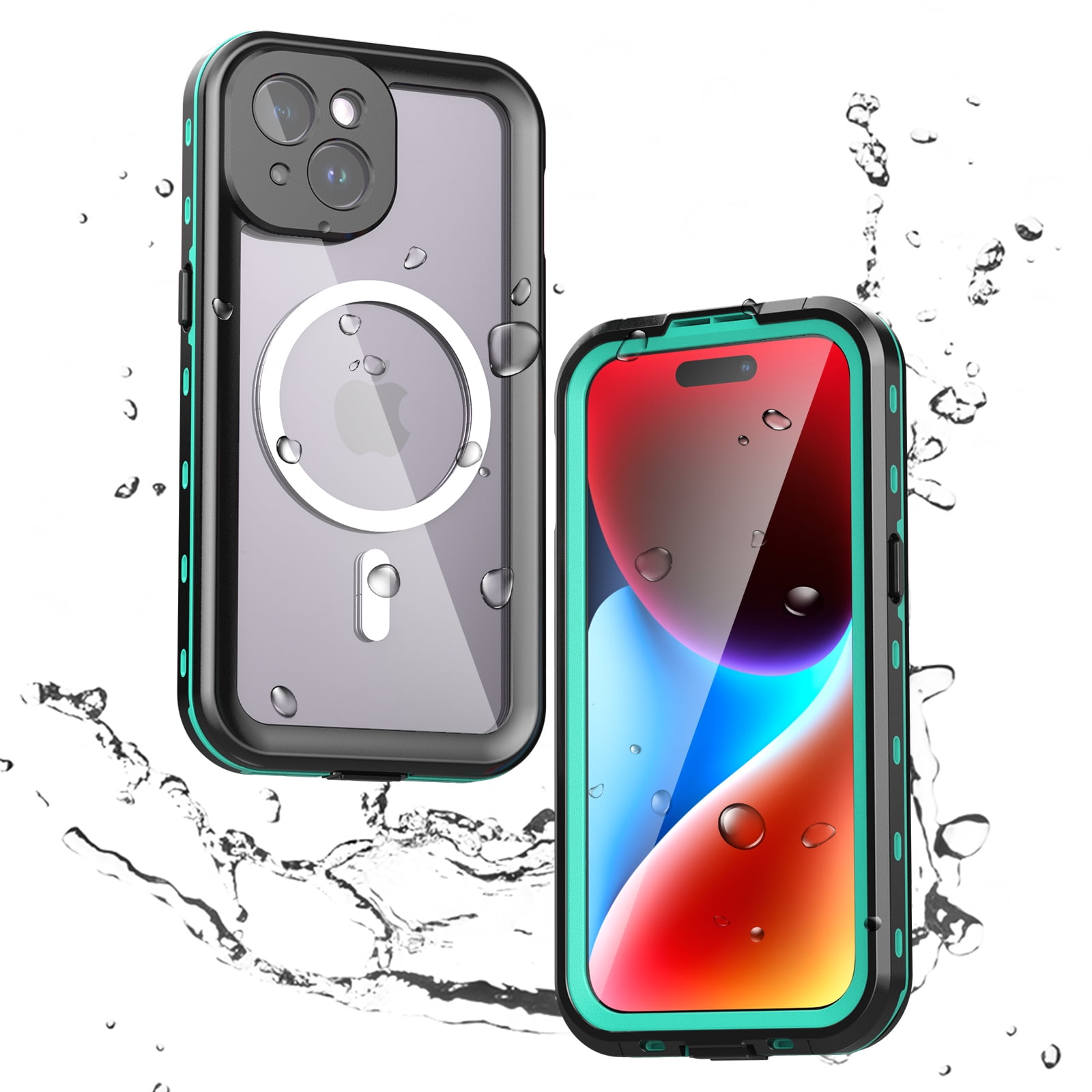 Allytechgroup Waterproof Case for iPhone 15, Full Body Protection Built-in Screen Protector MagSafe Wireless Charging Dustproof Shockproof Cover Case with Transparent PC, Grassblue