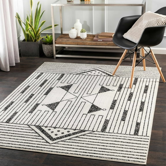 Hauteloom Middlemount Living Room, Bedroom Area Rug - Modern - Black, Gray - 5' x 7'