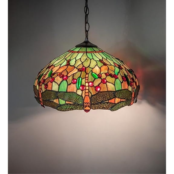 16" Wide Tiffany Hanginghead Dragonfly Pendant