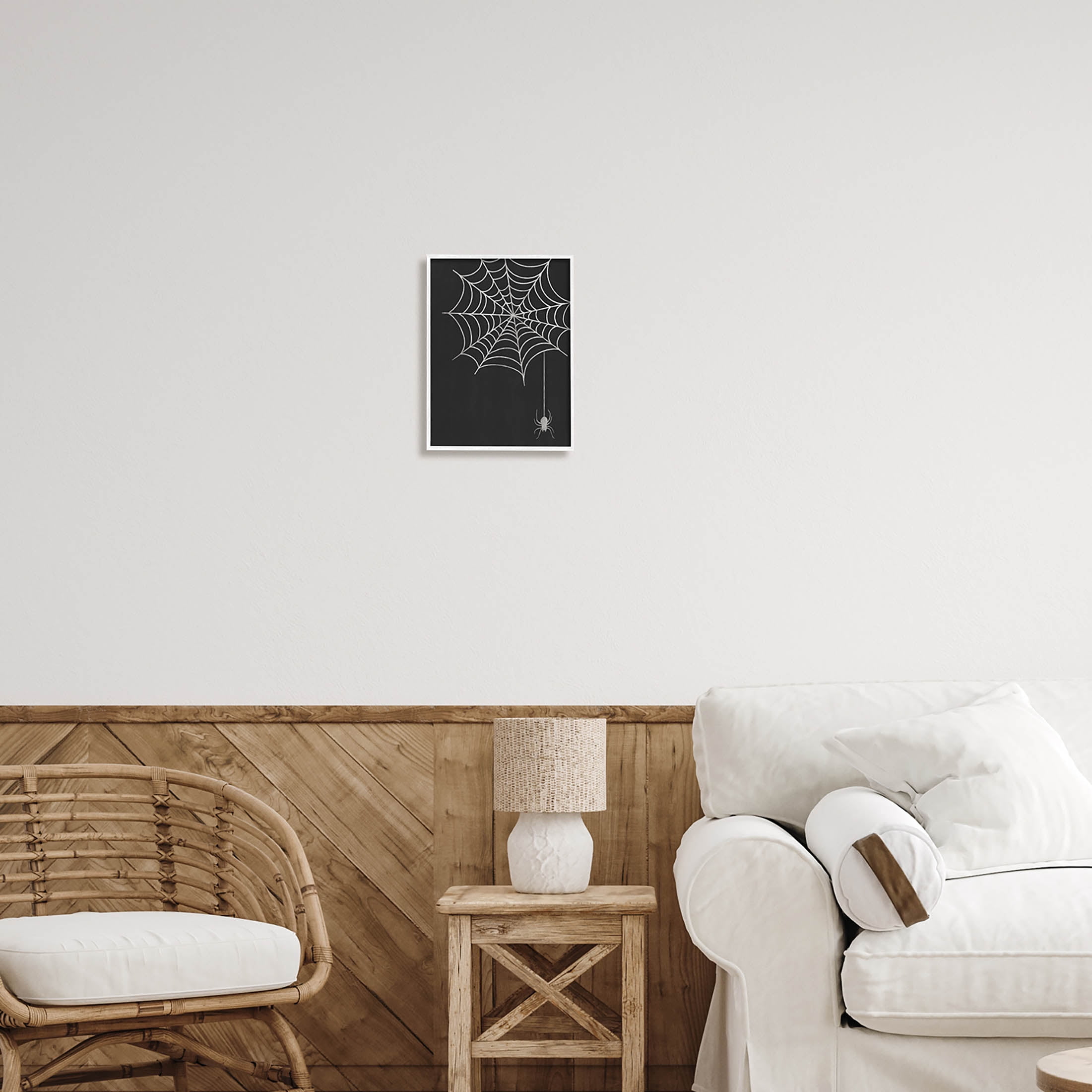 Stupell Industries Dangling Spider Web Insect Graphic Art White Framed Art Print Wall Art, Design by Taylor Shannon Designs