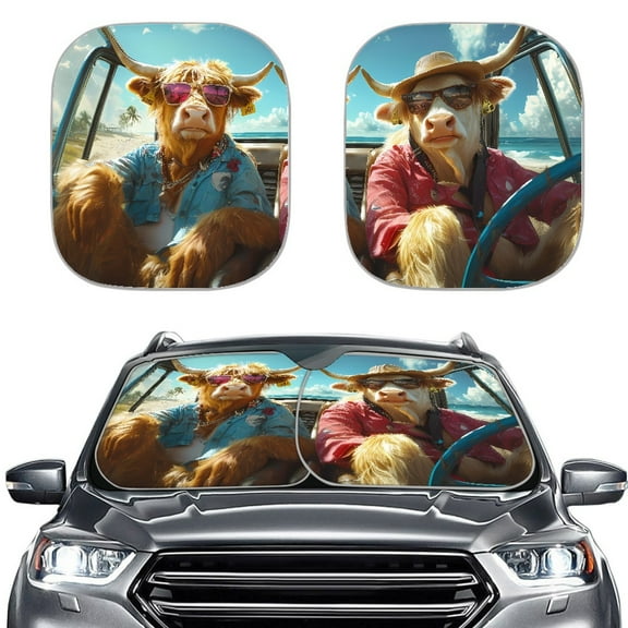 Yuyamidu Highland Cow Car Sun Shade Windshield Non-Slip Auto Windshield Sun Shade 2 Pcs Vehicle Windshield Shades for Car SUV Truck Anti-Dirty Car Sun Shade Accessories