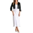 thumbnail image 2 of Satin Cardigan for Women's 3/4 Sleeve Open Front Cropped Office Work Bolero Shrug M Black, 2 of 5