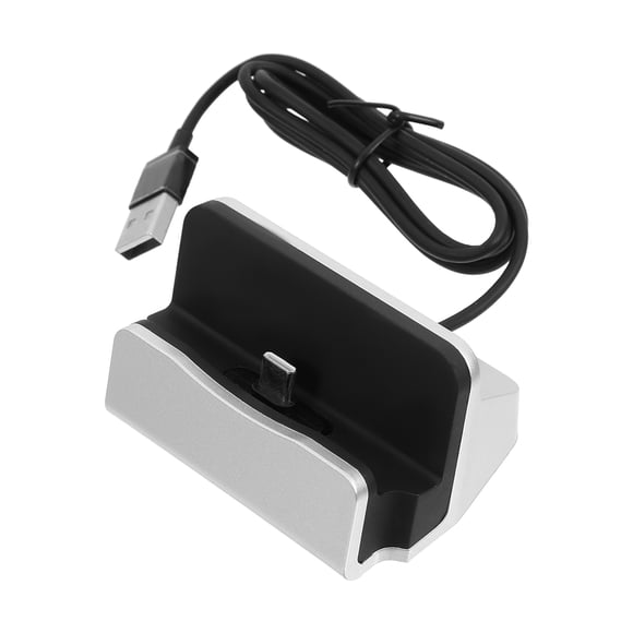 Cargador de escritorio micro USB tipo C, base de carga rápida y soporte para S7 Edge/S6/S5/S4/Note 5/4/3///Nexus 6/Nexus 7 (plateado)
