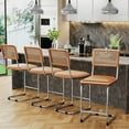 thumbnail image 4 of Alunaune 24inch Brown Rattan Barstools Set of 2, Upholstered Modern Counter Bar Height Stools with Metal Chrome Legs for Living Room, 4 of 10