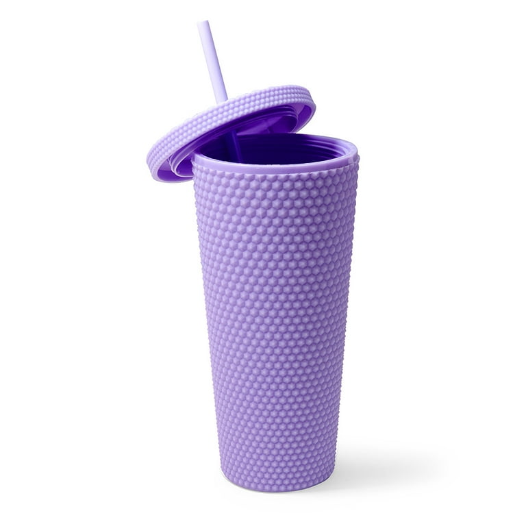21oz Leatherette Cold Cup with Straw (Hibiscus Purple)