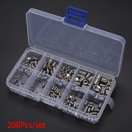 

FAVOLOOK 200pcs Stainless Steel Allen Head Socket Hex Set Grub Screw Assortment Kit M3-M8