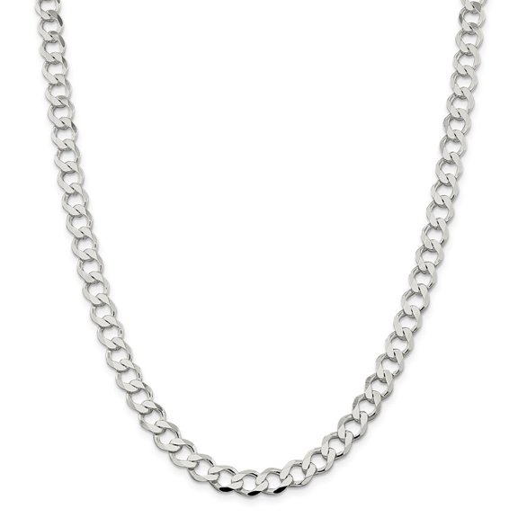 White Sterling Silver chain Curb Men's 18 in 8.1 mm