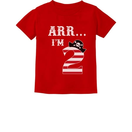 

Tstars Arr I m 2 Pirate T-Shirt - Fun 2nd Birthday Gift for Toddlers - Unisex Kids Birthday Party Apparel - Perfect Present for Two-Year-Olds - Infant Celebration Tee -18M Red