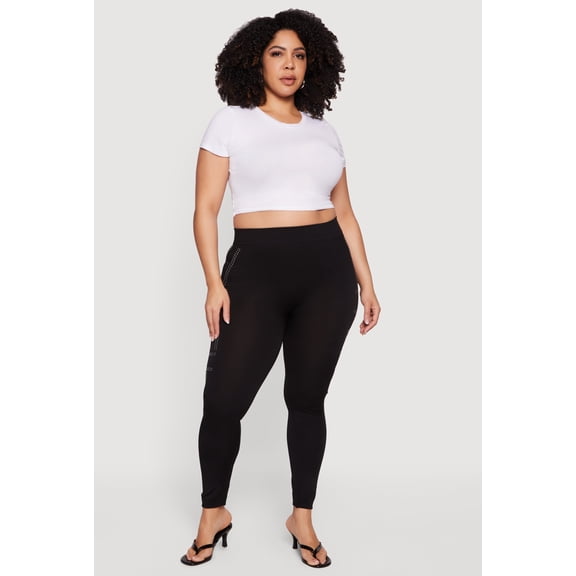 Women's Plus Size High Waisted Rhinestone Faith Graphic Leggings