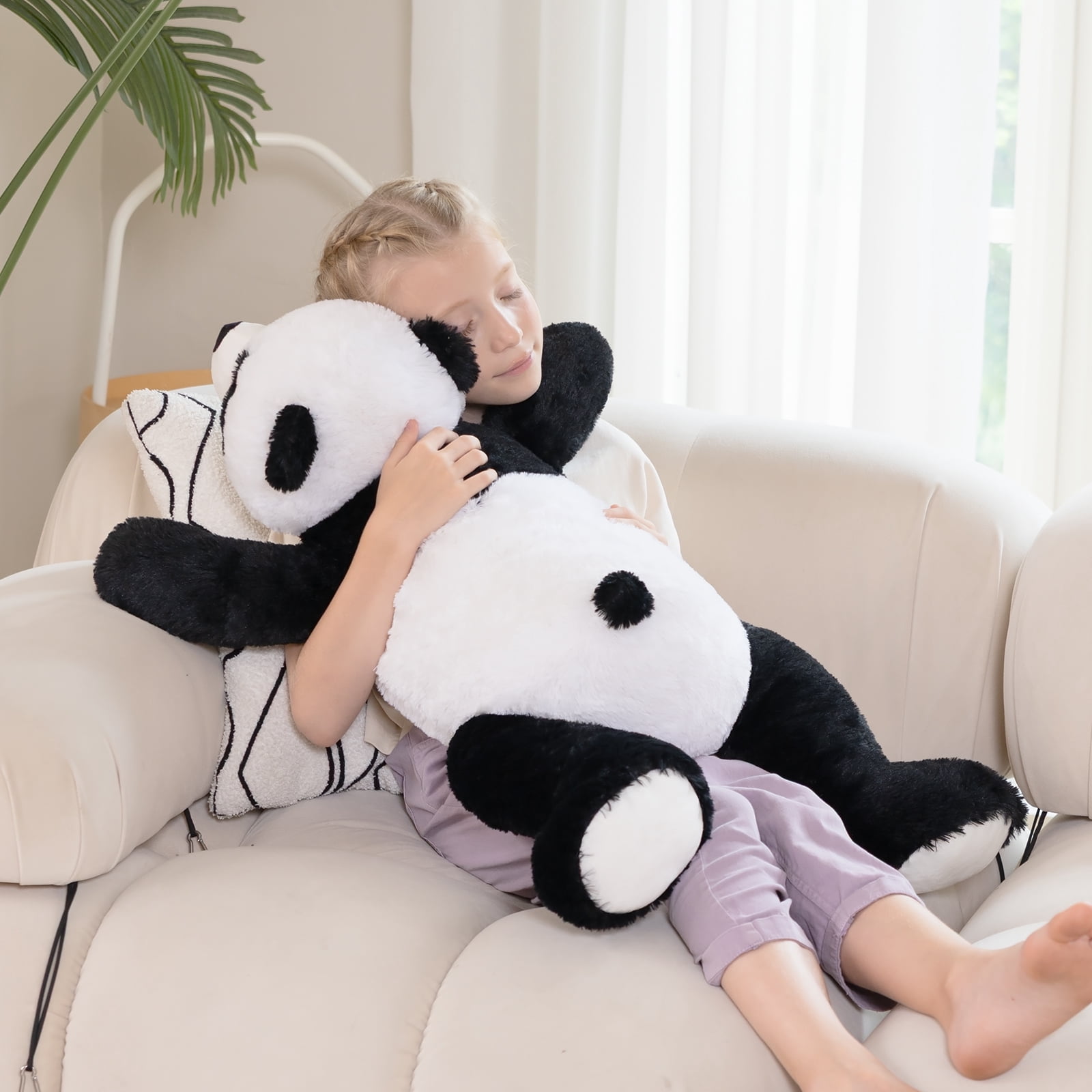 MorisMos 31.5“ Giant Panda Stuffed Animal, Soft Fluffy Lying Panda Plush, Cute Cuddly Pillow Toy
