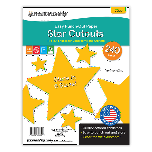 FreshCut Crafts Punch Out Paper Cutouts, Star Shapes, Gold, 240 Pieces