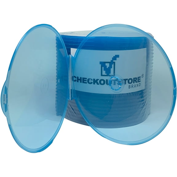 (25) CheckOutStore Clear Compact Slim Round ClamShell CD/DVD Case with Lock on Top (Clear Blue)