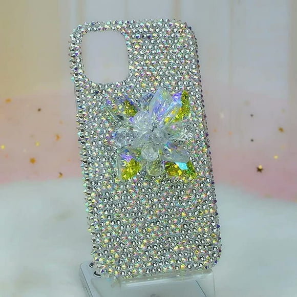 Compatible with LG G7/LG G7 ThinQ Glitter Case,3D Diamond Crystal Glass Flower Rhinestone Women Girls Rainbow Shiny Sparkle Bling Glitter Protective Phone Case Cover