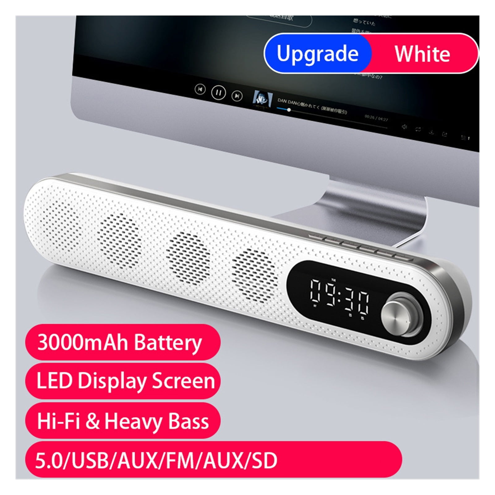 Wireless Speaker Bluetooth-Compatible 5.0 Home Theater Stereo Support Alarm Clock Desktop PC Computer SoundBar